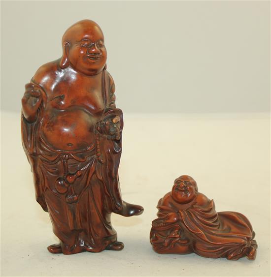 Two Chinese boxwood figures of Budai, 19th century, 7cm, standing figure with slight losses